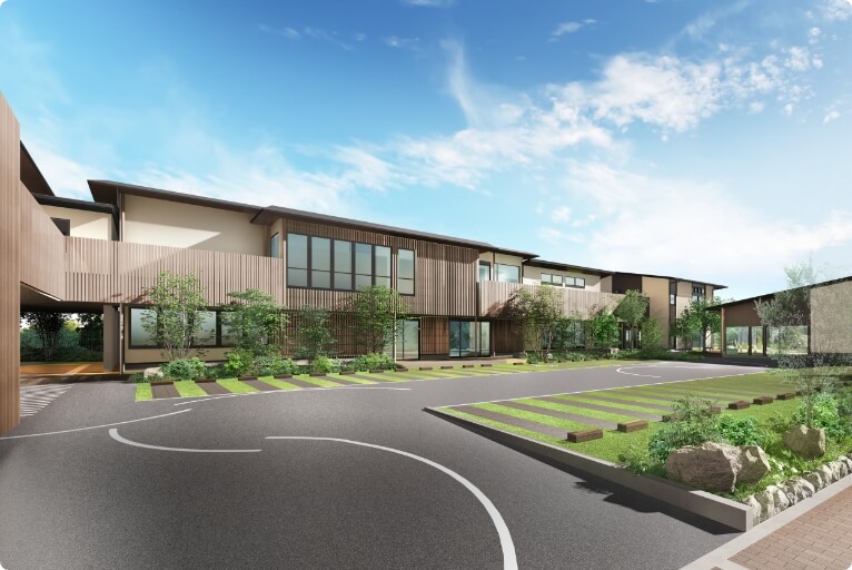 Computer-rendered image of the completed exterior (main entrance side)